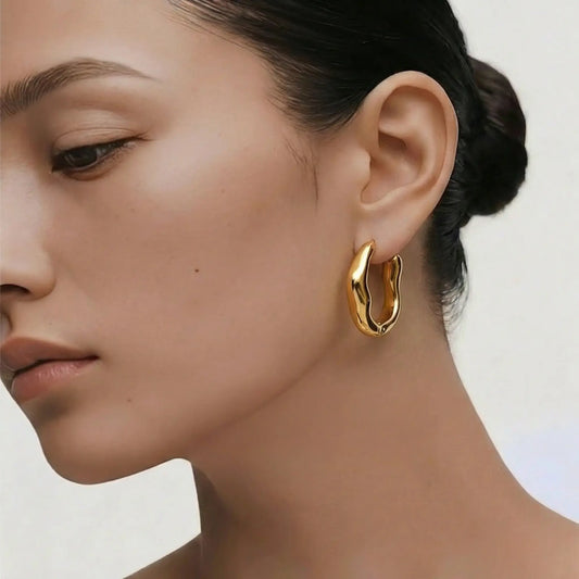 復古不規則圓形金屬耳環 LUX GLOW